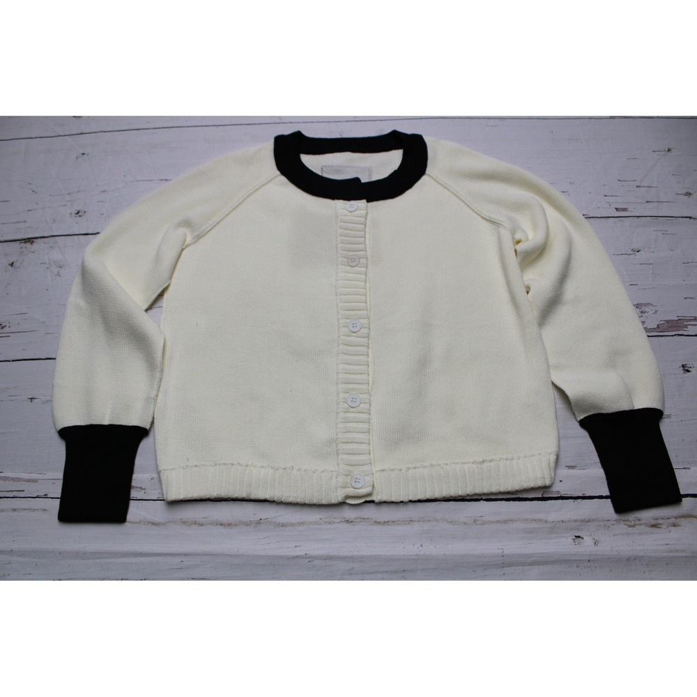 Unbranded Knit Button Down Cardigan White Black Trim S Preppy - Picture 2 of 7